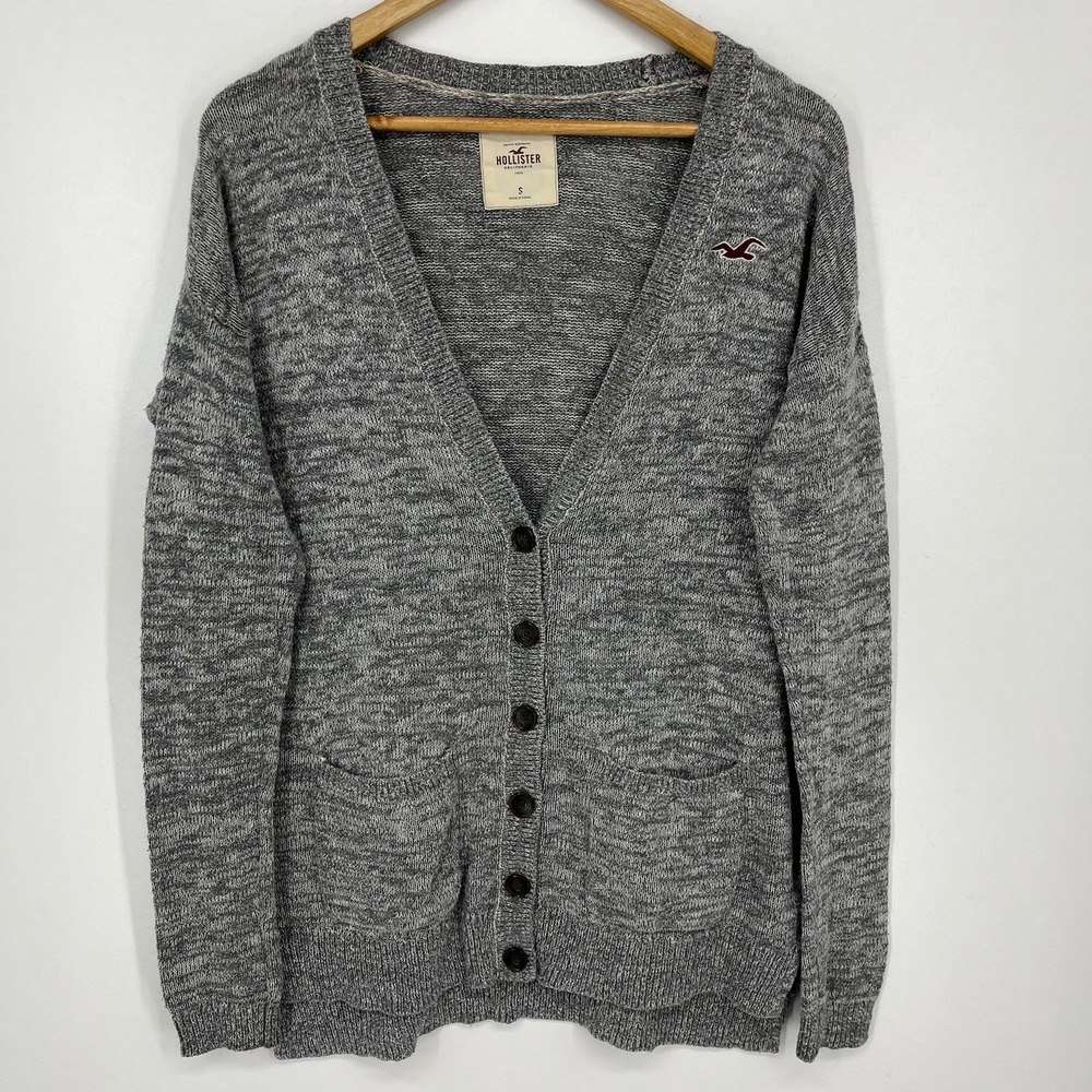 Hollister Mens Grey Marled Knit Button Front Cardigan Sweater Small